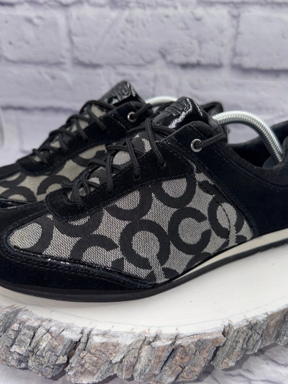 Coach Shoes Womens 7M Kelbie Casual Low Sneakers Black Suede Lace Up Flats - Picture 2 of 12